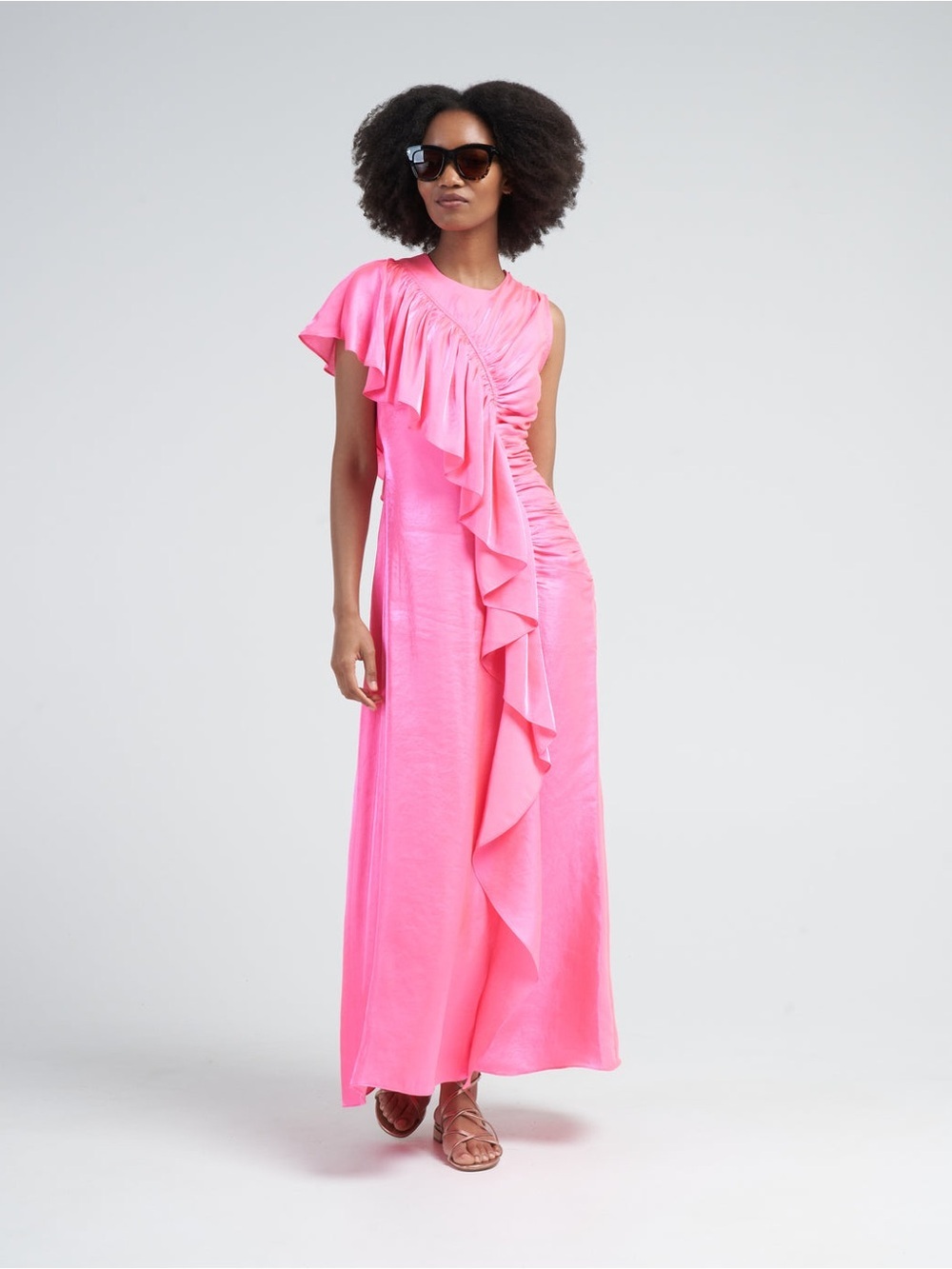 NWT women’s ULLA JOHNSON lali pink dahlia ruffle sleeveless maxi dress sz 10